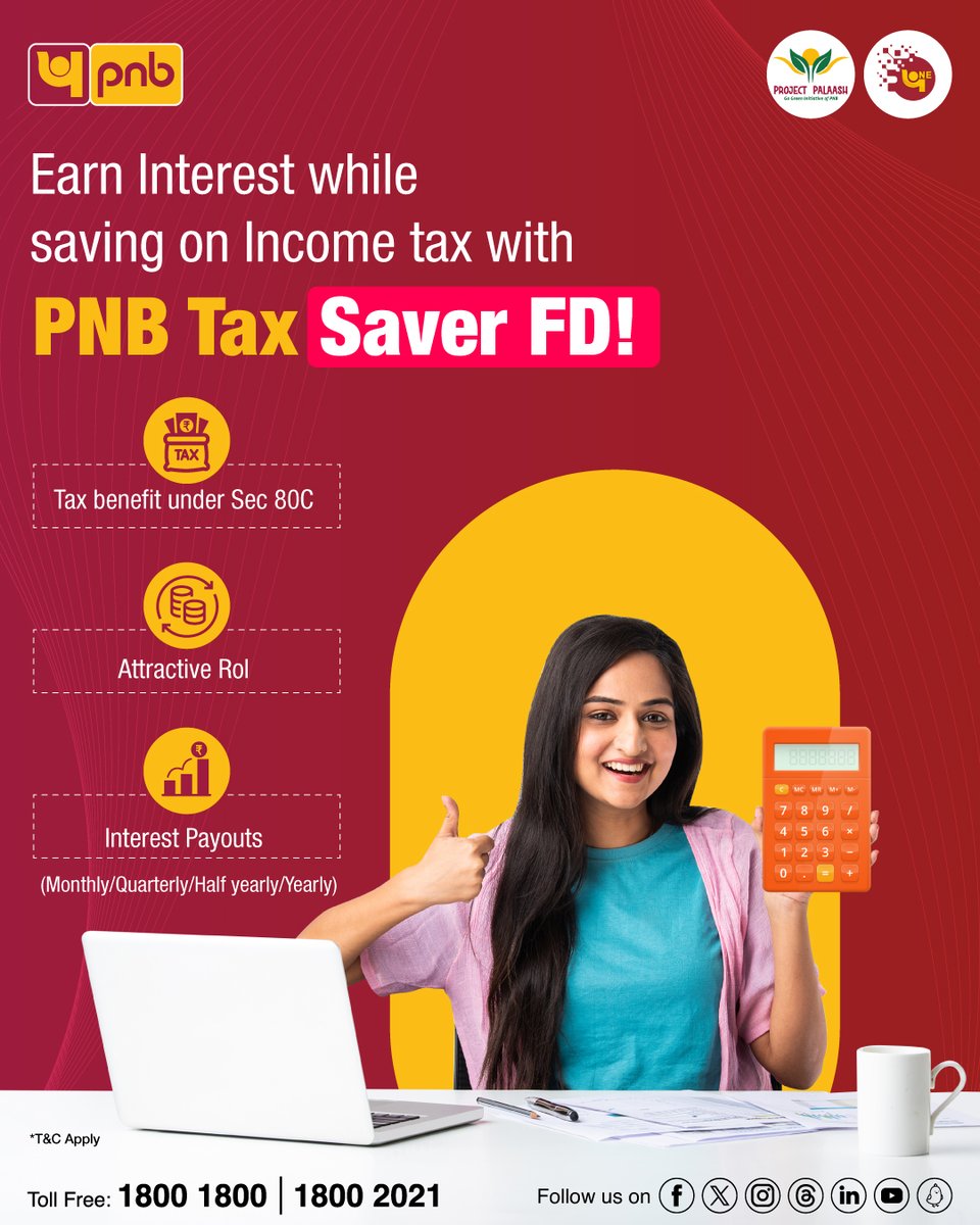 Maximize your savings while minimizing your tax burden with PNB Tax Saver FD!

Visit pnbindia.in/tax-saver.html for more info

#Savings #FD #FixedDeposit #PNB #TaxSaver #Banking