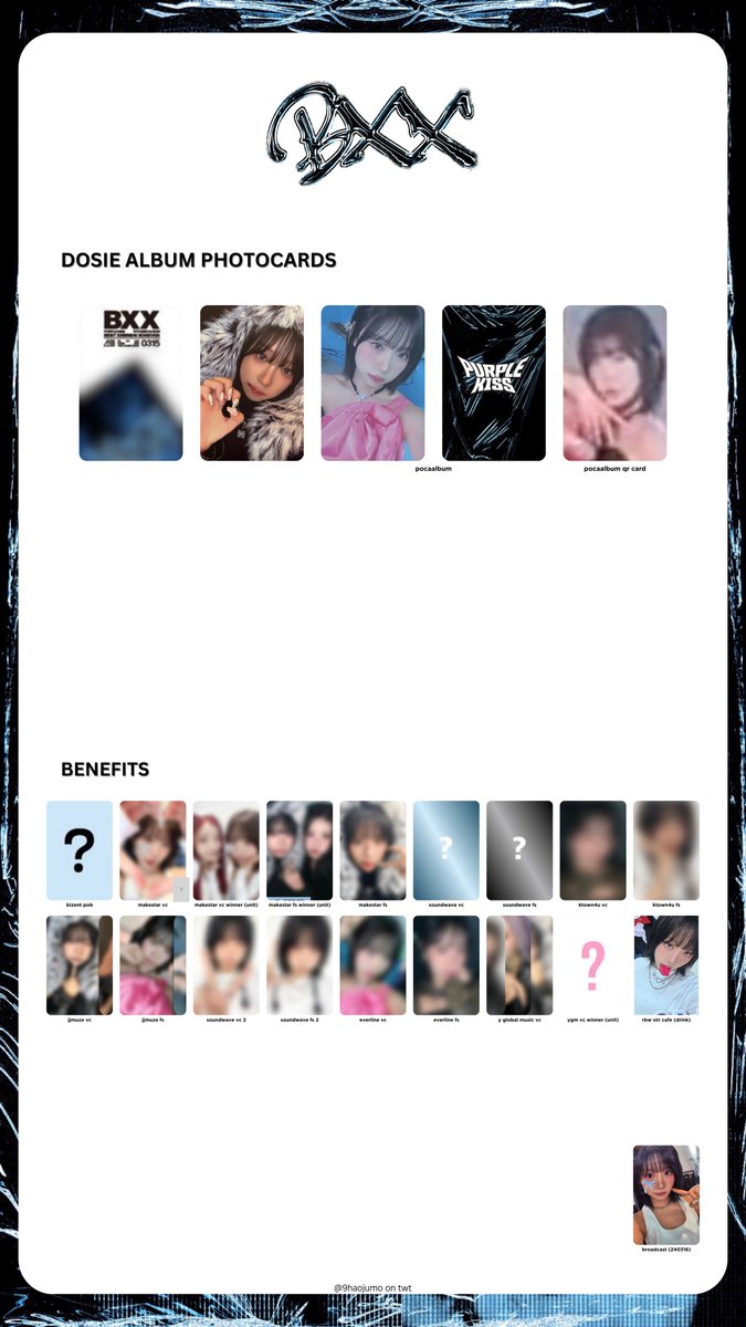 PURPLE KISS BXX album photocard + benefit / pob goeun dosie ireh