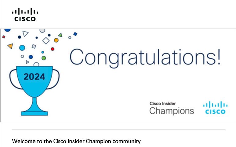 Stoked to join such a prestigious group of #CiscoChampions! Let's Go!