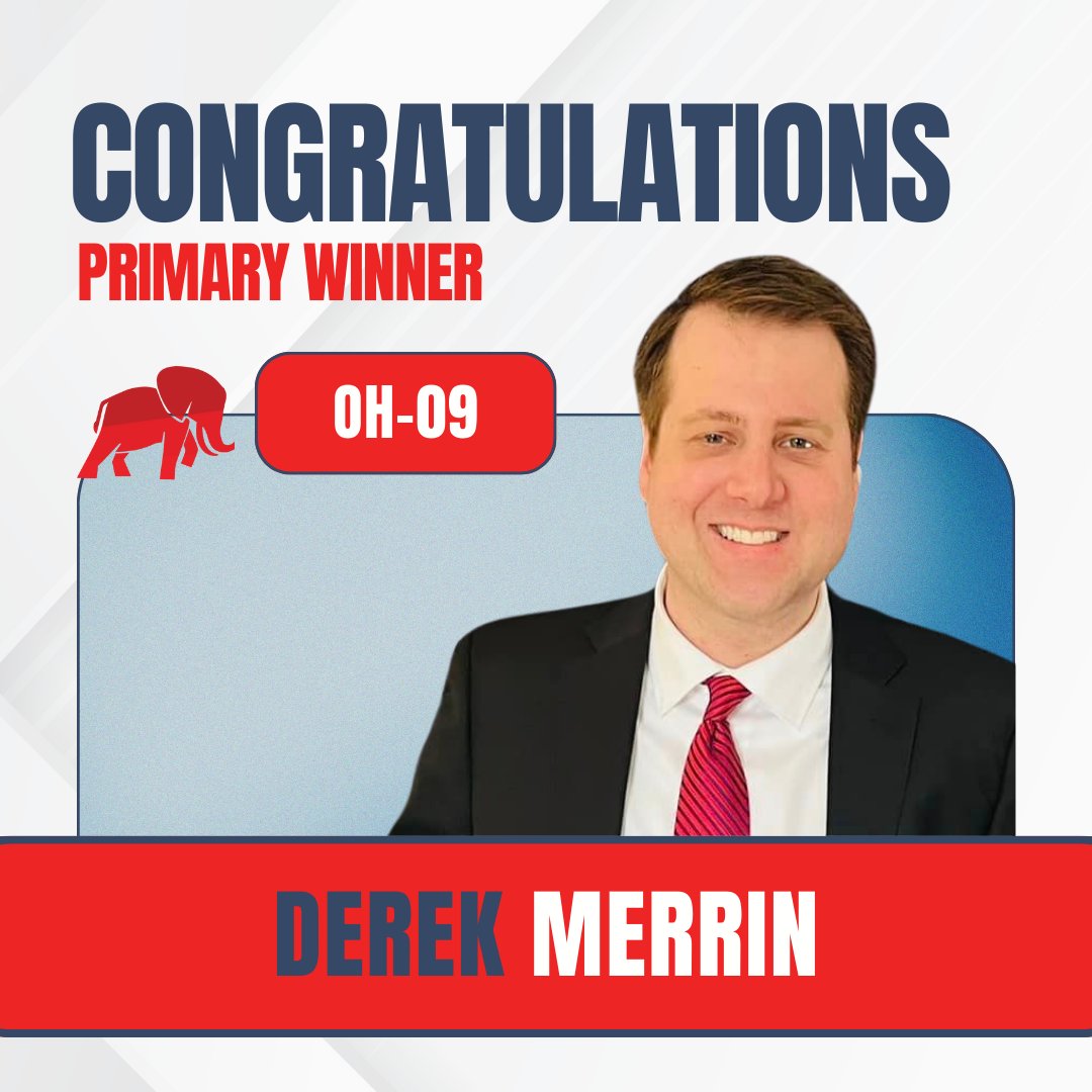 Congratulations to @DerekMerrin on his primary victory in #OH09! Extreme Democrat @Marcy_Kaptur’s do-nothing career in Congress will soon come to an end. Republicans are fully behind Derek Merrin because the voters of Northwest Ohio are ready for change.