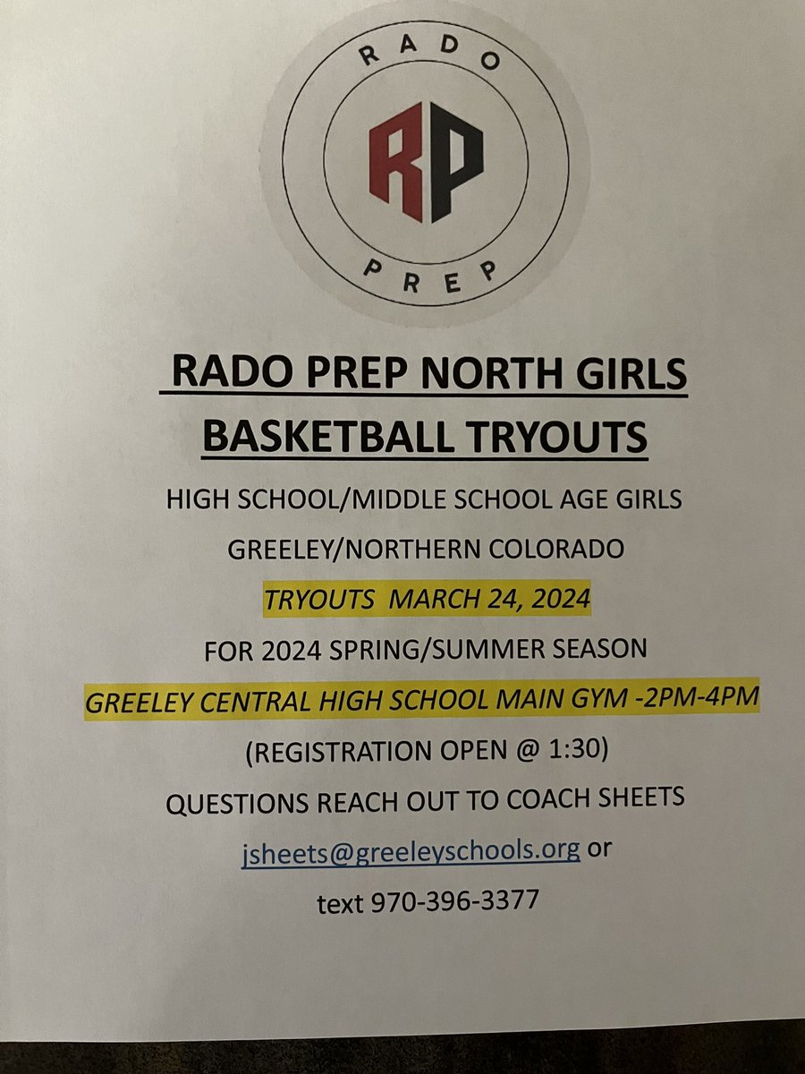 If you are looking for a spring summer GBB club that is affordable and in North Colorado here you go! Tryouts Sunday!