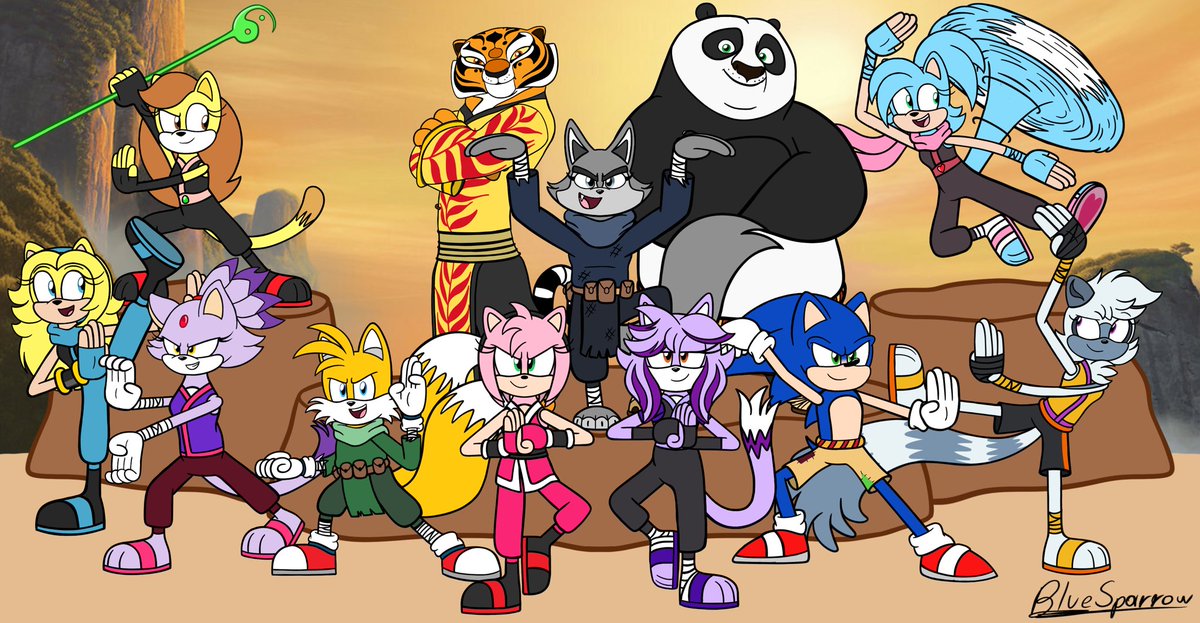 #SS182Fanart Check on this fanart to celebrate the premiere of @jackblack new @Dreamworks movie: #KungFuPanda4 featuring @sonic_hedgehog characters, #tanglethelemur and the Rookies: Maria Robotnik from @sonicsong182, @SPD64, @ProjectSNT and @CuteyTCat Hope you all like it!