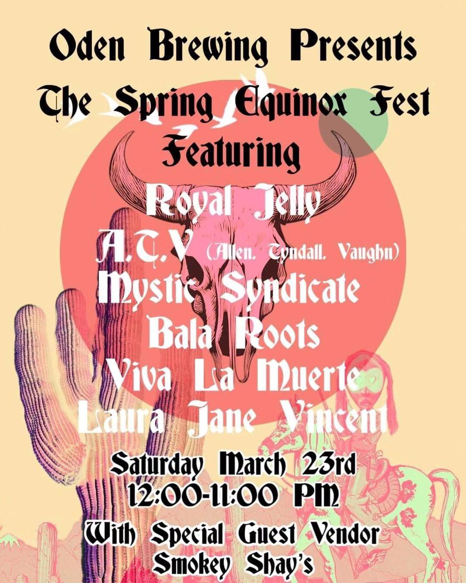 Viva la Muerte’s next show is this Saturday, 3/23 at high noon over at Oden Brewing. Yes, the Spring Equinox Festival is right around the corner. Come on out!!

#VivaLaMuerte #VLMBand #LiveMusic #Greensboro #OdenBrewing #SpringEquinox