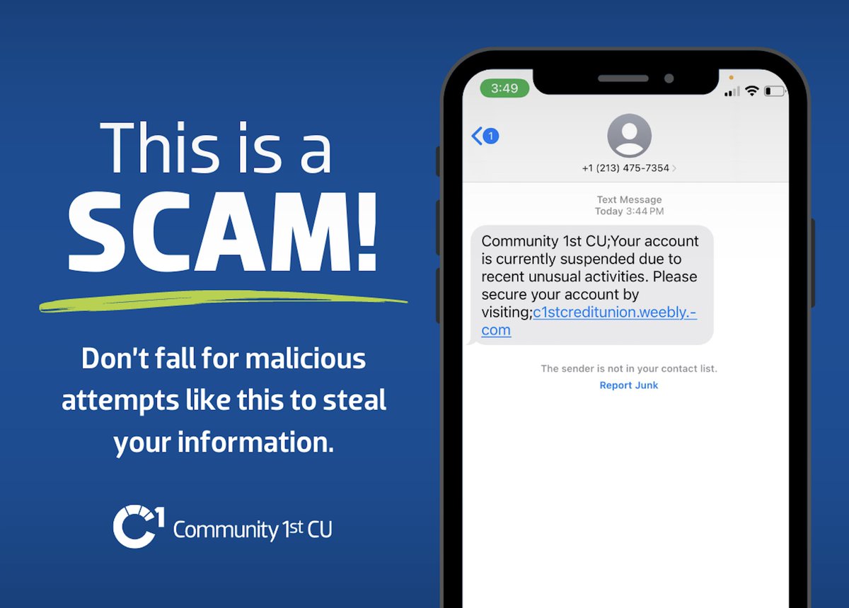 ⚠️ SCAM ALERT! If you receive a text saying your account has been suspended due to suspicious activity, please delete it immediately and do NOT click on any links. If you have doubts about a message or call you receive regarding your C1st account, please call us at 866-360-5370.
