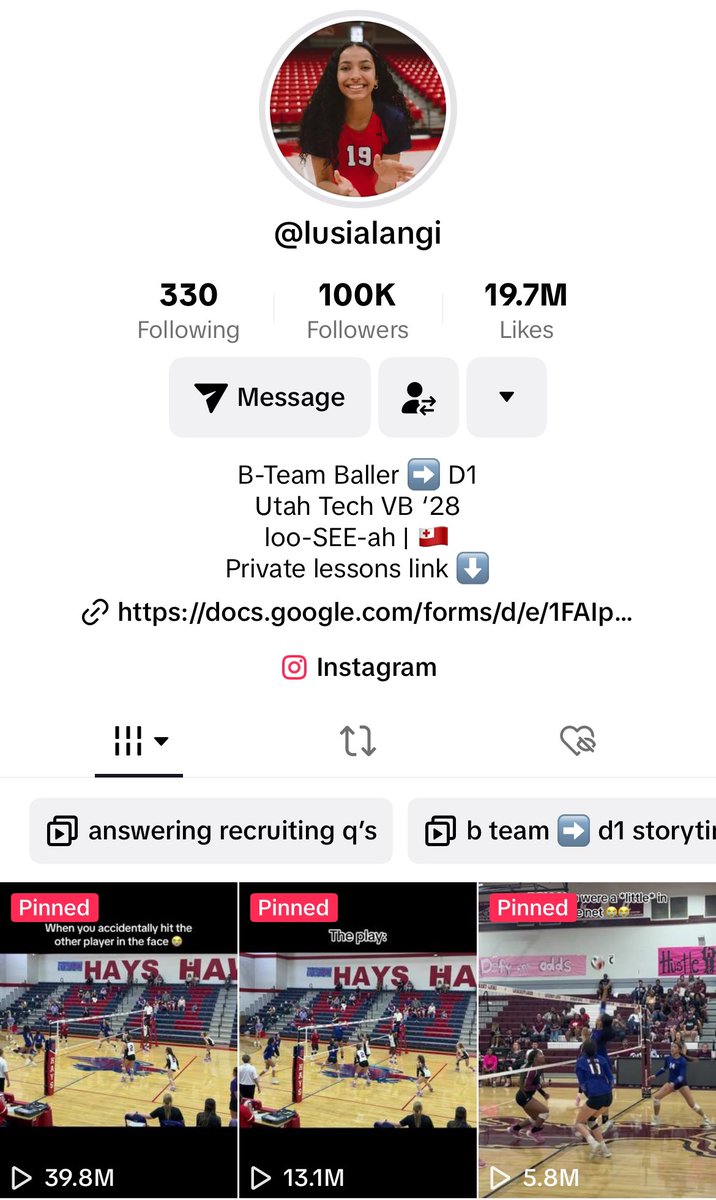 Hit 100,000 followers on TikTok & had a super informative zoom call regarding NIL branding with the great Madeline Eames. Creeping up on 20 million likes as well. Lusia’s been on TikTok for only 8 months. Today was a good day.