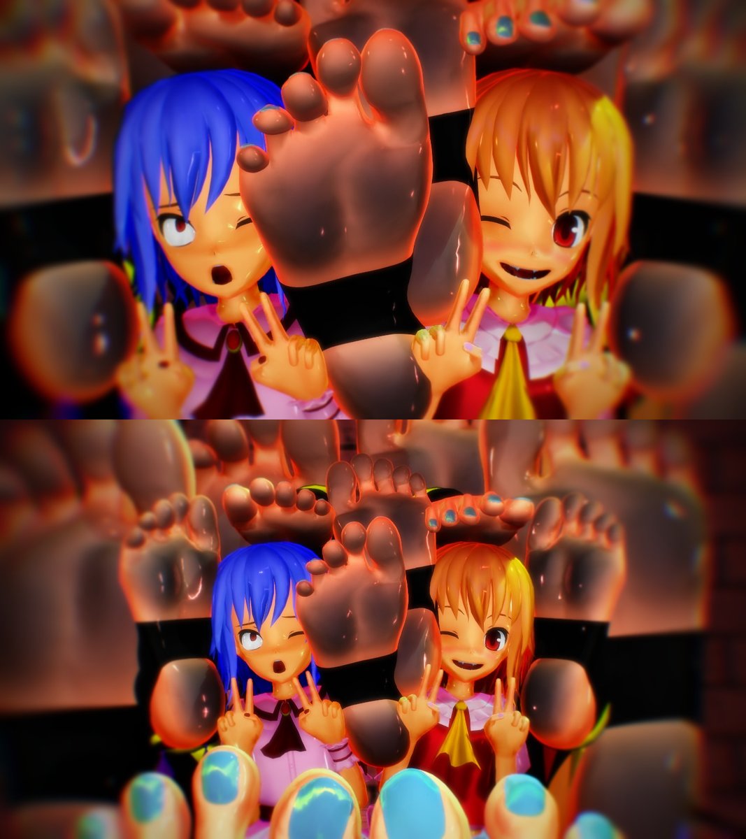 A massive swarm of massive, filthy, sweaty feet seemed to fill the  mansion, mashing against them, sapping away their powers. It was mere  moments before Remilia found herself mashed against dozens of feet, drowning in the slime and stench, all of her grand power stripped away!