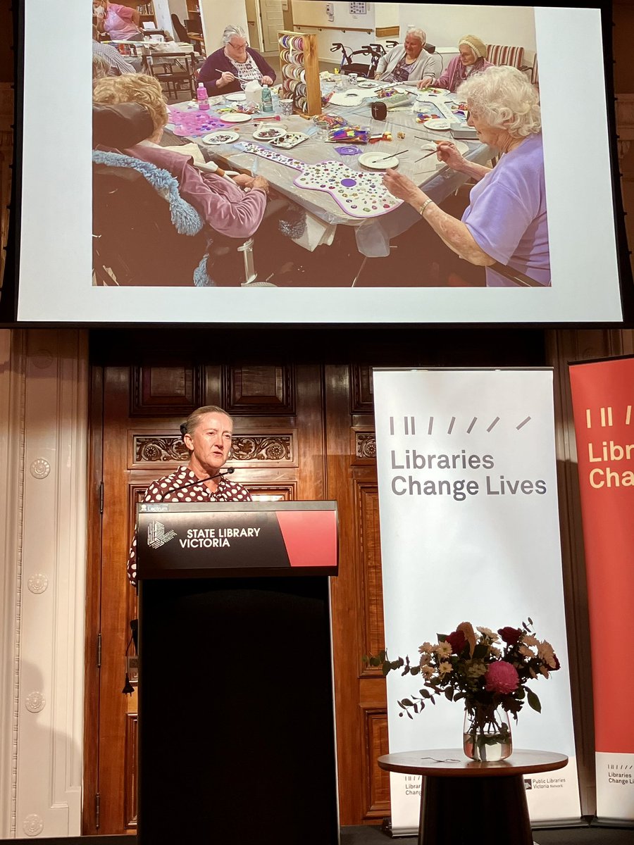 PubLibrariesVic's tweet photo. Nerida Dye @CampaspeLibrary 2021 Barrett Reid scholarship awardee presents on her social prescribing project. She recommends not being limited by the parameters of the project #LibrariesChangeLibraries #SocialPrescribing https://t.co/qWP7Cw0B9R