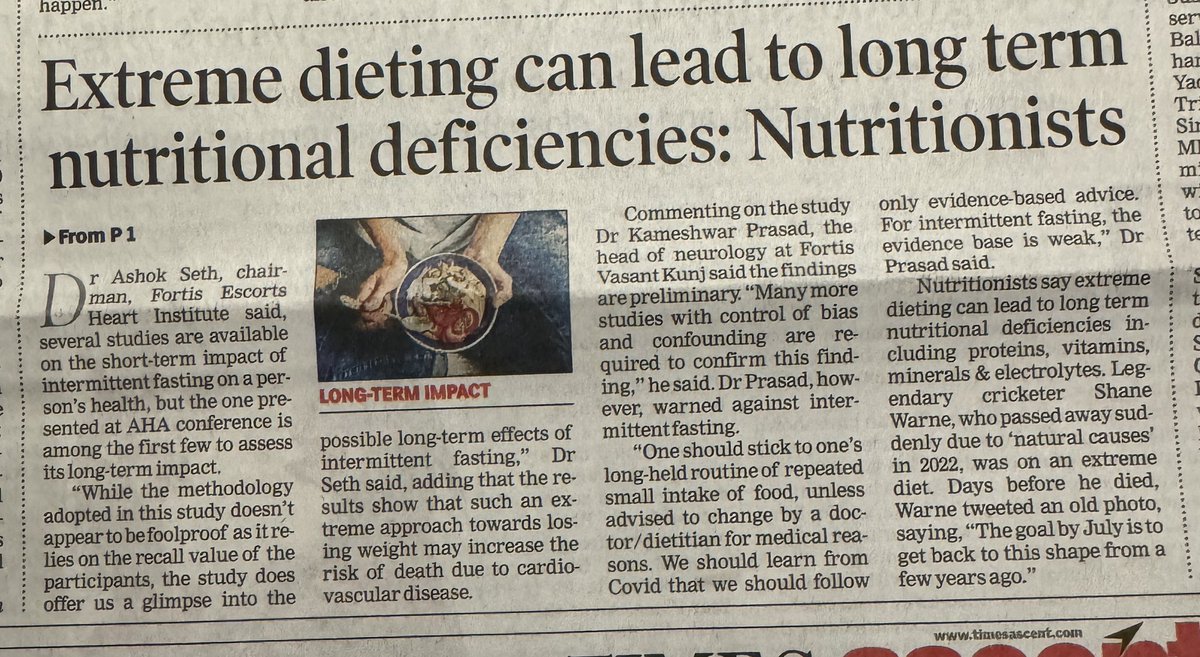 drmohanv's tweet photo. Dangers of  Intermittent fasting flagged by studies. More studies needed on the subject ⁦@ICMRDELHI⁩ ⁦@ncdirindia⁩ ⁦@MoHFW_INDIA⁩ ⁦@AskDrShashank⁩ ⁦@DrAmbrishMithal⁩ ⁦@timesofindia⁩ ⁦@durgeshjhaTOI⁩ ⁦@NhsSheryl⁩ ⁦ https://t.co/IrzOsJHBjX