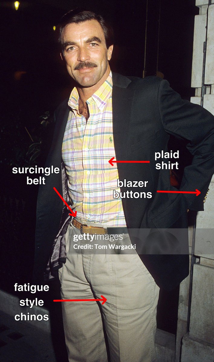 dieworkwear's tweet photo. tom selleck shows how to dress down a sport coat (combine casual things with casual things, not suit jackets with jeans) https://t.co/0H81x8vbCo