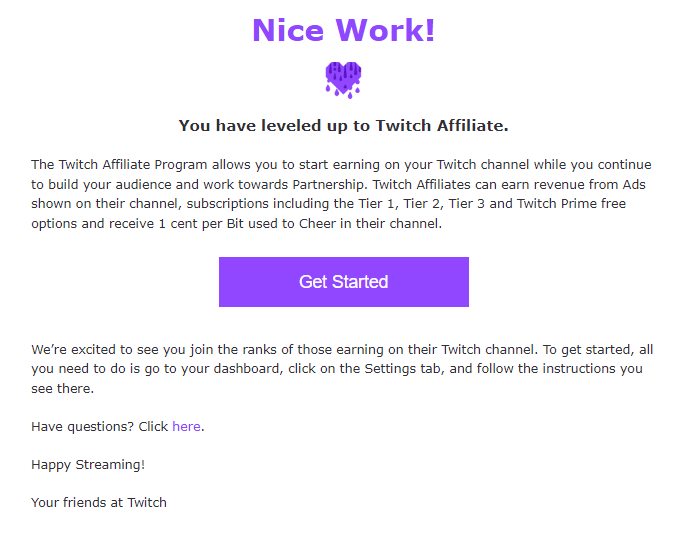 One week ago, I began streaming on Twitch, and it has been an incredibly enjoyable experience! I met numerous wonderful individuals who have supported me along the way. Today, I want to announce that I have achieved Twitch Affiliate status! 
Thank you everyone! *cries*