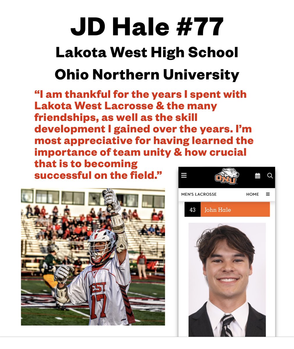 It’s awesome to hear how much Lakota West Lacrosse has positively impacted &amp; helped prepare our former players who have gone on to pursue lacrosse at the next level. This young man is an outstanding lacrosse player, excellent student &amp;  most importantly an awesome young man!