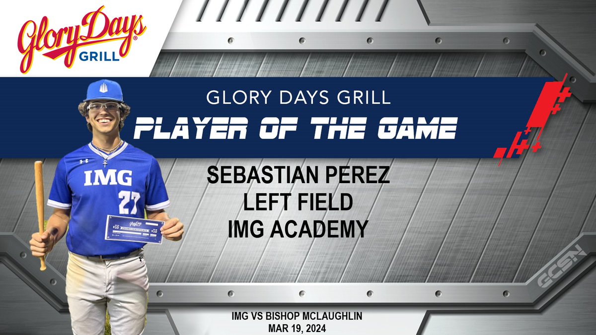 GulfCoastSportsNetwork (@gcsnbroadcasts) on Twitter photo Gulf Coast Sports Network would like to congratulate Sebastian Perez for being named the Glory Days Player of the Game on our Mar 19, 2024 broadcast! Full replay on our YT channel! <a href="/PerezSebastian_/">Sebastian Perez</a> <a href="/IMGABaseball/">IMG Academy Baseball</a> <a href="/dee_Dermal/">Dee Brown</a> <a href="/RoryMarchido/">Rory Marchido</a> #baseball #hsbaseball Gulf Coast Sports Network would like to congratulate Sebastian Perez for being named the Glory Days Player of the Game on our Mar 19, 2024 broadcast! Full replay on our YT channel! <a href="/PerezSebastian_/">Sebastian Perez</a> <a href="/IMGABaseball/">IMG Academy Baseball</a> <a href="/dee_Dermal/">Dee Brown</a> <a href="/RoryMarchido/">Rory Marchido</a> #baseball #hsbaseball