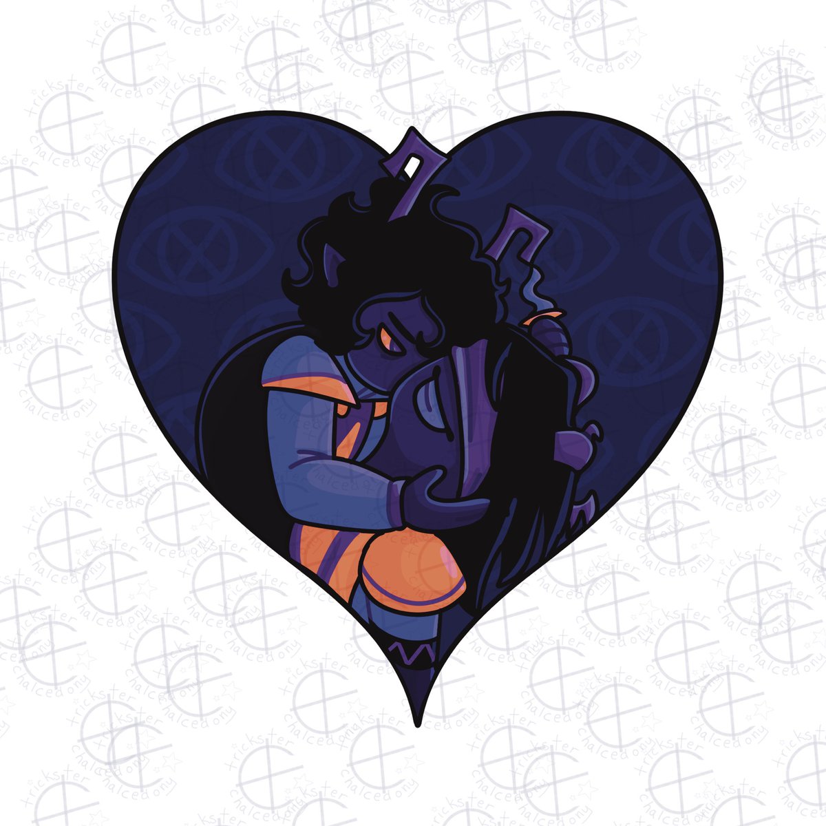 the art card and the charm! i forgot to out the charm into cmyk so the colors are duller but i wouldn't be able to print so bright anyway #vasterror #sendolo