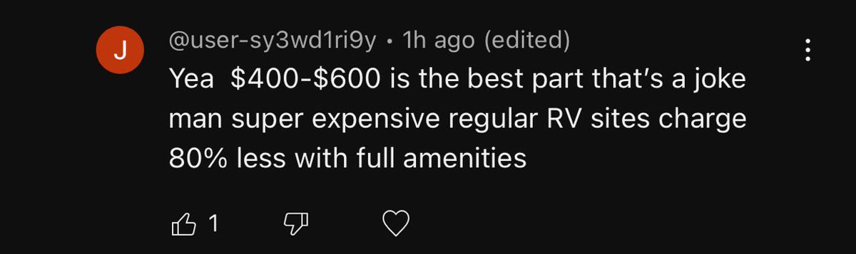 Comments like this are annoying. If you think our price is dumb, don’t buy it. And we DO have full amenities….. the dirt is full of ants, the river is full of snakes. FYI, our spots completely sold out in just a few hours… pretty good joke I guess