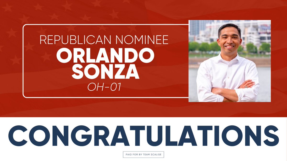 Make no mistake: @OrlandoSonza is the kind of commonsense conservative needed in Washington. He’s a proud Ohioan and military veteran with the expertise to defend our Republican values. Congrats on becoming the nominee for #OH01!