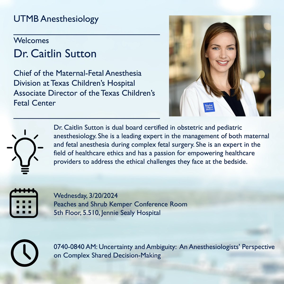 Absolutely thrilled to meet @caitlindsutton and excited about her presentation tomorrow on “Uncertainty and Ambiguity: An Anesthesiologists’ perspective on complex shared decision-making” @UTMBAnesthesia @UTMB_OB_anesth