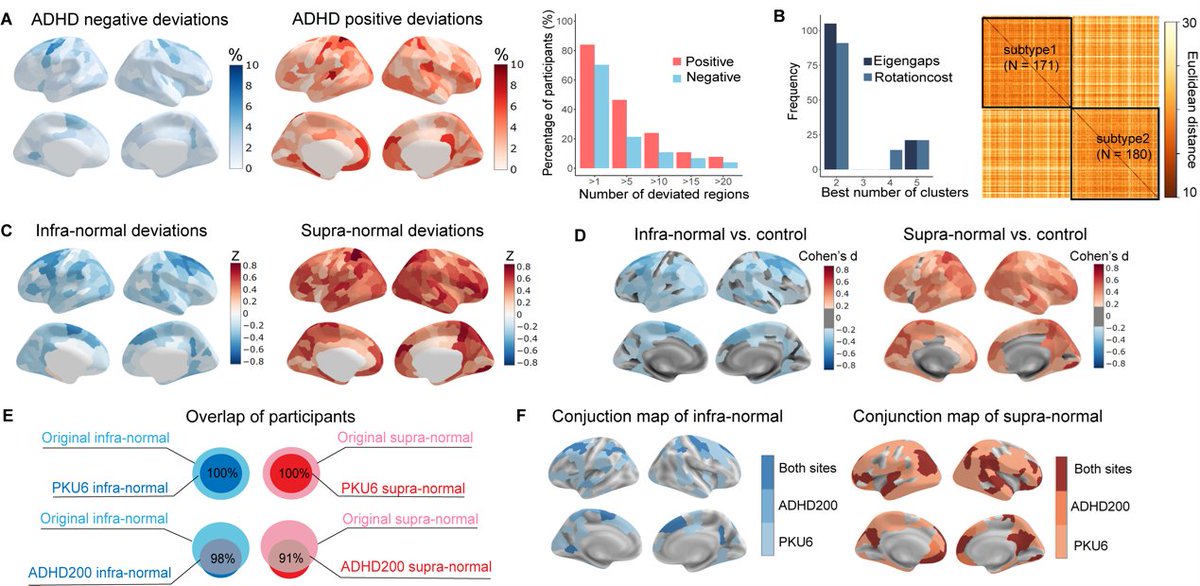 HeLabBNU's tweet photo. We built normative models of cortical thickness and revealed heterogeneity in ADHD and two ADHD subtypes, i.e., infra-normal subtype and the supra-normal subtype. The subtypes showed high replicability and generalizability across independent datasets. (2/4) https://t.co/h0yymq5BkZ