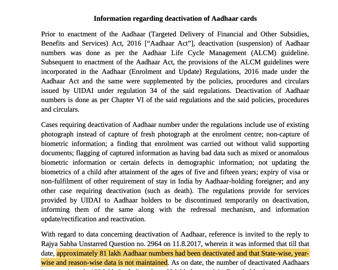 Shocking details on mysterious Aadhaar deactivation 👇 Last month, there were multiple reports of Aadhaar cards of people being deactivated across West Bengal. Reportedly in other states too. Surprisingly, while UIDAI claimed 'no Aadhaar deactivated', Union Minister…