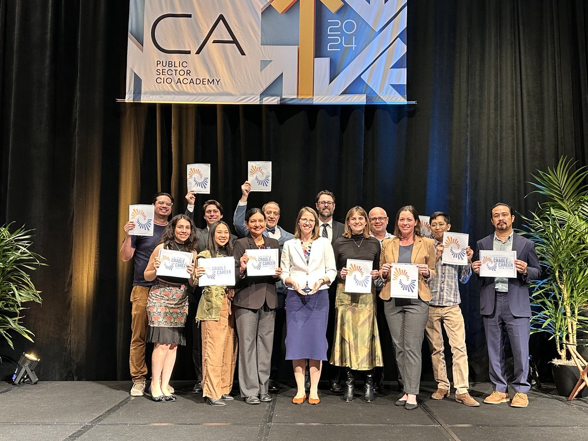CACradle2Career's tweet photo. Congratulations to C2C’s data infrastructure team! Our team was recognized at @govtechnews's CA Public Sector CIO Academy for their outstanding work in developing an inclusive education data system that will improve outcomes for millions of Californians. 
We celebrate this win! https://t.co/3r1oESnIWI