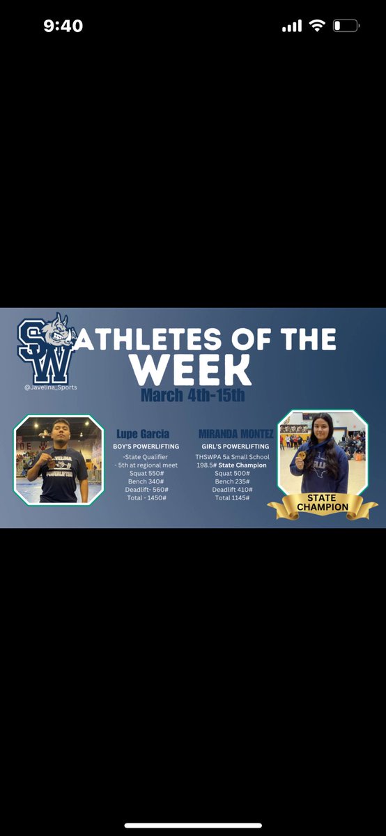 PSJASWPL's tweet photo. Congrats to senior Miranda Montez for being our athlete of the week!! https://t.co/fyBAkHJd3U