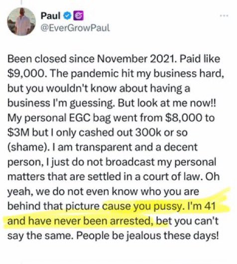 Jay133069966458's tweet photo. @CryptoBrosMO @LemmeHollyatU @aimz20T Sorry, that’s not me, that’s Evergrow’s leader, @PaulTreffx, but he’s very professional from what I’ve read of interactions with others. You should have him on your podcast! He’s hardcore from the streets and full of crypto knowledge &amp; ain’t ever been arrested, quite the resume!! https://t.co/JZklASi9bC