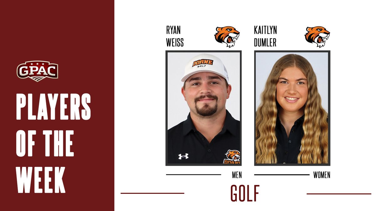 GOLF: Week 10 Honors - The <a href="/DoaneAthletics/">Doane Tigers 🐯</a> double up with (Men) Ryan Weiss and (Women) Kaitlyn Dumler.

Complete Release:
bit.ly/gpac-golf10