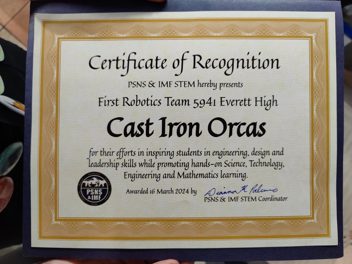 EPS_EverettHS's tweet photo. Cast Iron Orcas recognized by Puget Sound Naval Shipyard Authority for our STEM Education and work in the community.  @EverettSchools @DrIanBSaltzman @EPS_Region2 @EPS_CTEChoice https://t.co/Sp9pOqxxTt