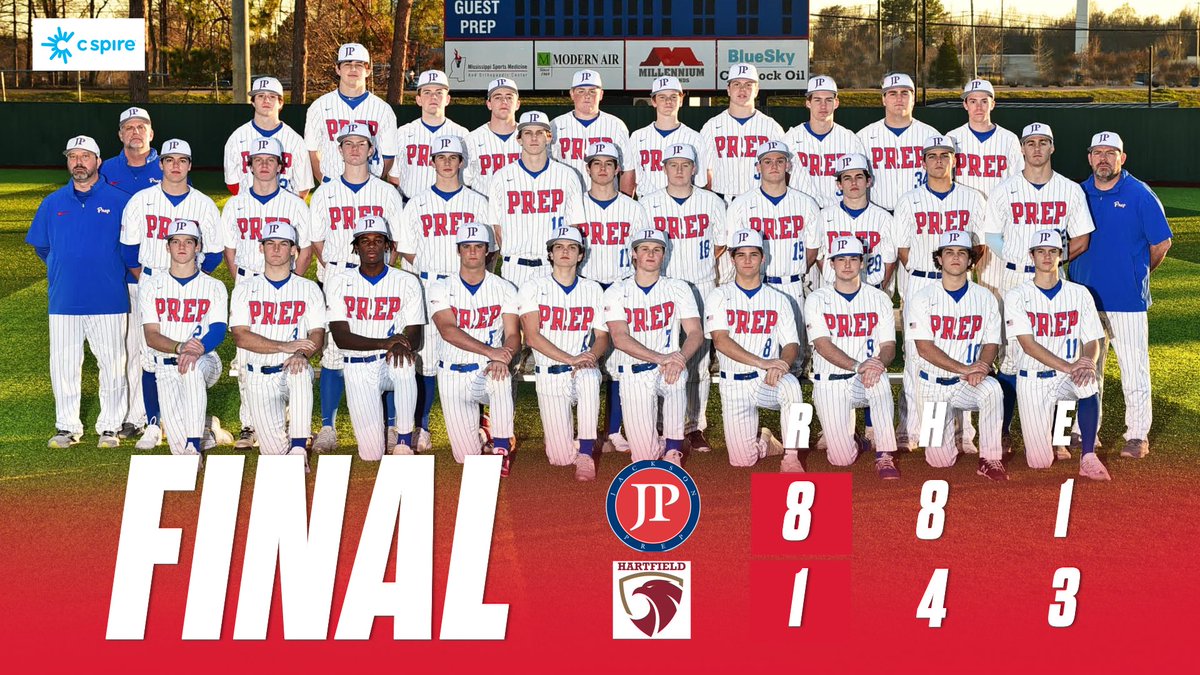 Prep goes on road in a non-conference game and wins 8-1 over Hartfield. @thomas_cross7 and @KonnorGriffin22 both with multiple hits. Prep moves to 19-2 on the year.