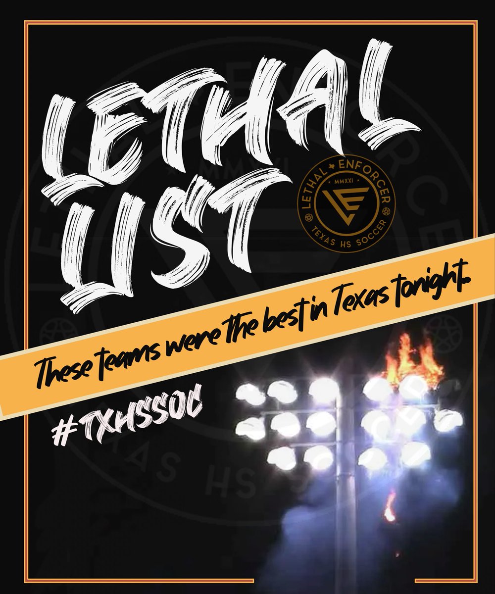 Coach Duque (@lethalsoccer) on Twitter photo 🔥TUESDAY’S LETHAL LIST🔥
1️⃣ <a href="/OTHSFalcsSoccer/">Tompkins Soccer</a>
2️⃣ <a href="/DHS_GSoccer/">Davenport Girls Soccer</a>
3️⃣ <a href="/WGHS_BoysSoccer/">Walnut Grove HS Boys Soccer</a>
4️⃣ <a href="/ECBucsSoccer/">East Chambers Boys Soccer</a>
5️⃣ <a href="/SoccerLadyOwls/">Joshua Lady Owl Soccer</a>
6️⃣ <a href="/RfhsMenssoccer/">RFHS MEN'S SOCCER</a>
7️⃣ <a href="/LEEVOLSSOCCER/">LEE Vols Soccer</a>
8️⃣ <a href="/WG_GirlsSoccer/">Walnut Grove HS Girls Soccer</a>
9️⃣ <a href="/ReedySoccer/">Reedy Men's Soccer</a>
🔟 <a href="/ladyraidersoc/">Lumberton Lady Raider Soccer</a>
🔥<a href="/taft_soccer/">Taft Lady Raider Soccer</a>
🔥<a href="/Boerne_Soccer/">Boerne Soccer</a>
🔥<a href="/midlo_gsoccer/">MHS Girls Soccer</a>
🔥 <a href="/MemorialWarrior/">Frisco Memorial Lady Warrior Soccer</a> 🔥TUESDAY’S LETHAL LIST🔥
1️⃣ <a href="/OTHSFalcsSoccer/">Tompkins Soccer</a>
2️⃣ <a href="/DHS_GSoccer/">Davenport Girls Soccer</a>
3️⃣ <a href="/WGHS_BoysSoccer/">Walnut Grove HS Boys Soccer</a>
4️⃣ <a href="/ECBucsSoccer/">East Chambers Boys Soccer</a>
5️⃣ <a href="/SoccerLadyOwls/">Joshua Lady Owl Soccer</a>
6️⃣ <a href="/RfhsMenssoccer/">RFHS MEN'S SOCCER</a>
7️⃣ <a href="/LEEVOLSSOCCER/">LEE Vols Soccer</a>
8️⃣ <a href="/WG_GirlsSoccer/">Walnut Grove HS Girls Soccer</a>
9️⃣ <a href="/ReedySoccer/">Reedy Men's Soccer</a>
🔟 <a href="/ladyraidersoc/">Lumberton Lady Raider Soccer</a>
🔥<a href="/taft_soccer/">Taft Lady Raider Soccer</a>
🔥<a href="/Boerne_Soccer/">Boerne Soccer</a>
🔥<a href="/midlo_gsoccer/">MHS Girls Soccer</a>
🔥 <a href="/MemorialWarrior/">Frisco Memorial Lady Warrior Soccer</a>