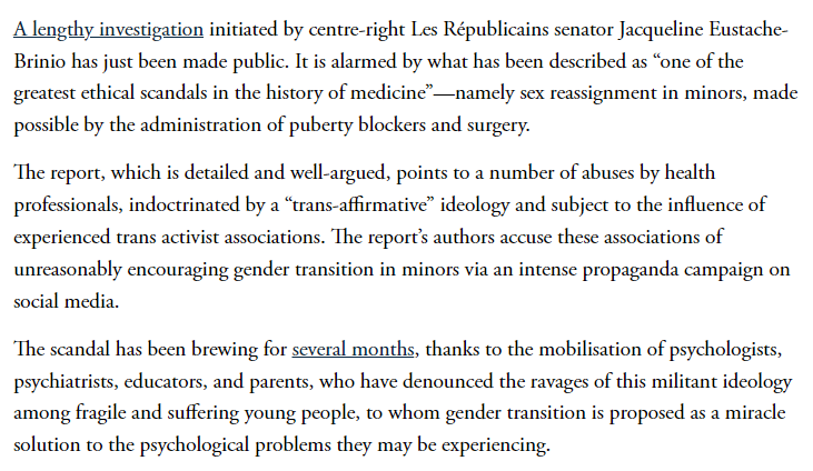 OsborneInk's tweet photo. French senators call pediatric sex trait modification “one of the greatest ethical scandals in the history of medicine,” call out the cult of the trans child https://t.co/tKLbhqUr65 https://t.co/nISzoctBjj