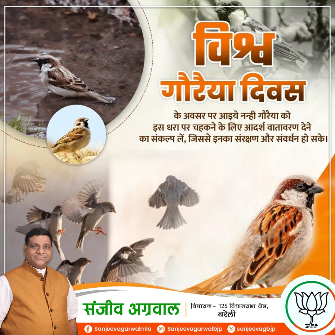 sanjievagarrwal's tweet photo. समस्त देश व प्रदेश वासियों को विश्व गौरैया दिवस की हार्दिक शुभकामनाएं।

आइये, इस दिवस पर अपने आस-पास चहकने वाली प्रकृति की सुंदरतम रचनाओं में से एक नन्ही गौरैया के संरक्षण के लिए कदम बढ़ाएं और इस धरा पर उनके लिए सुरक्षित एवं आदर्श वातावरण देने का संकल्प लें।
.
.
#WorldSparrowDay https://t.co/gdAaAcyxx0