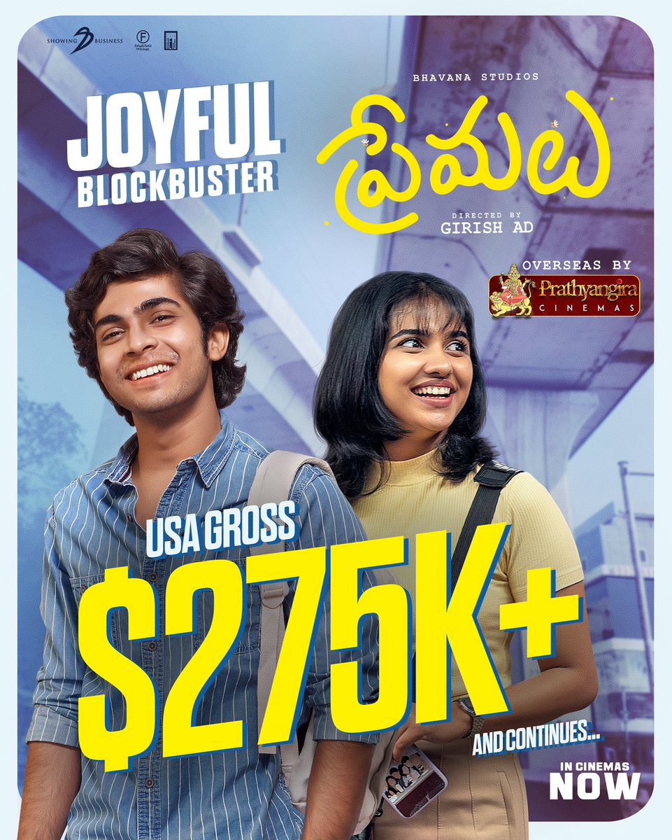 #PremaluTelugu is Unstoppable in USA 🇺🇸 🥳 Hits $275K+ mark in USA crossed #Premalu Malayalam and Racing towards $300K+😍 JOYFUL BLOCKBUSTER Overseas by @prathyangiraUS #Premalu #PremaluWithGANG @SBbySSK @ssk1122