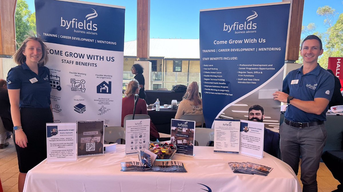 MURDOCH CAREERS FAIR | We are all set up and ready to chat. 

Come along and visit us to find out more about career opportunities at Byfields. 

#Byfields # MurdochUni #AccountingCareers #WAJobs