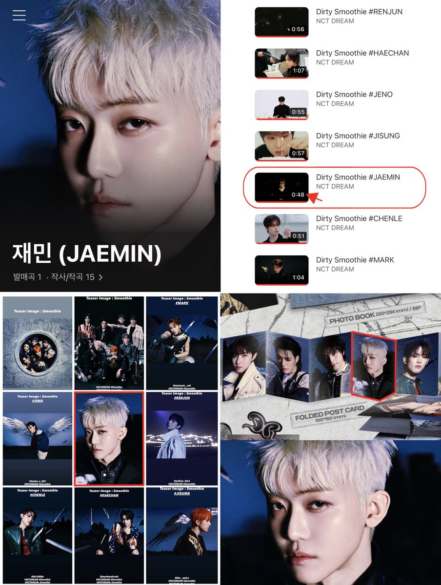 - รูปโปรไฟล์ใหม่ของแจมินบนแอป mel0n 
เป็นรูปเดียวกับใน teaser 

- รูปของแจมินบน folded postcard ( album ) 
เป็นรูปเดียวกับใน teaser 

- แจมินเป็นเมมเบอร์คนเดียวที่ไม่มีภาพถ่ายในมุมกว้าง และไม่มีองค์ประกอบฉาก

- วิดีโอ ( Dirty Smoothie ) ของแจมินมีเนื้อหาสั้นที่สุด  😄