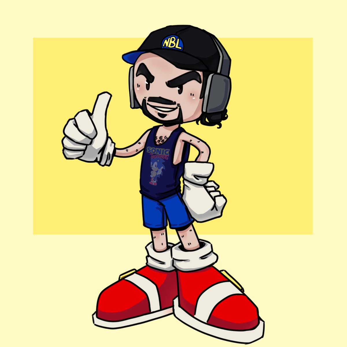 spooksmcmoose's tweet photo. I said I'd draw Justin (@nothinbutlag) in my sonic style on stream if he won fortnite, but he lost immediately and I felt bad so I drew him anyways. https://t.co/EDLfnlRMBh