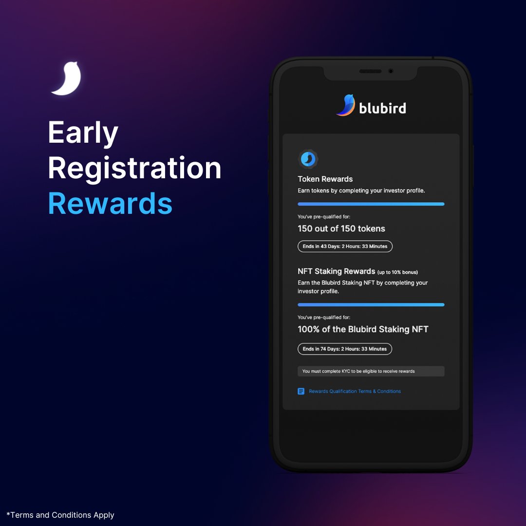 The Investor Portal is now live and we're rewarding Early Birds in our investor community.

Community members who join will be able to earn a share of 5,000,000 $BLU tokens valued at $500,000 USD by completing these steps:

✅Follow the Blubird Twitter (X) page: <a href="/blubird_app/">Blubird</a>