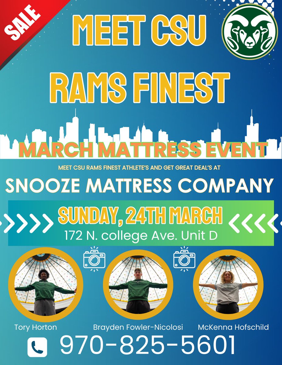 March Mattress Event Sun March 24th from 11-6 and meet and greet with @toryhorton11 @BraydenNicolosi and @McKennahofschild from 1-3 great deals and raffles all day