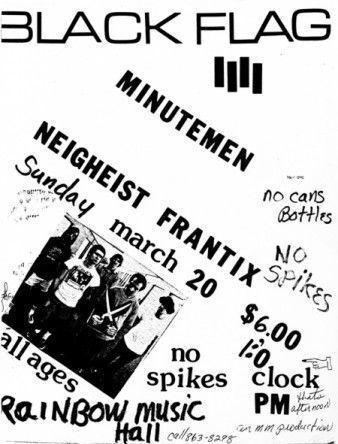 41 years ago today
Black Flag and Minutemen support by  Neigheist and Frantix, Rainbow Music Hall, Denver Colorado, March 20, 1983. 

#punk #punks #punkrock #hardcorepunk #blackflag #minutemen #history #punkrockhistory #otd