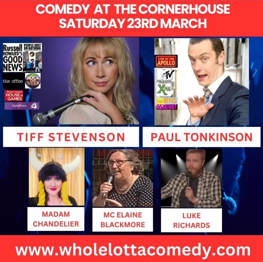 Saturdays line up with @wholelottacomedy 
Our headliner, Tiff Stevenson, celebrated for her hilarious roles in The Office, People Just Do Nothing, and Mock The Week, is all set to have you rolling in the aisles with laughter with Paul Tonkindon, Madam Chandelier and Luke Richards