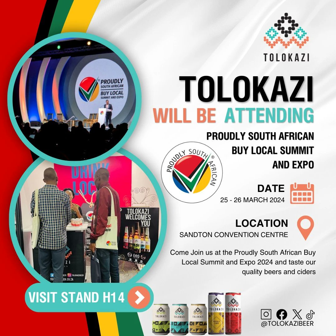 Tolokazi Premium Beer & Cider (@tolokazibeer) on Twitter photo We will be attending this year's <a href="/ProudlySA/">Proudly South African</a> Buy Local Summit and Expo on the 25- 26 March at the Sandton Convention Centre.
Visit us at stand H14, taste our range of quality beers & ciders and let's network π»π»
#buylocal #drinklocal #prouflysouthafrican #proudlysa
πΏπ¦πΏπ¦ We will be attending this year's <a href="/ProudlySA/">Proudly South African</a> Buy Local Summit and Expo on the 25- 26 March at the Sandton Convention Centre.
Visit us at stand H14, taste our range of quality beers & ciders and let's network π»π»
#buylocal #drinklocal #prouflysouthafrican #proudlysa
πΏπ¦πΏπ¦