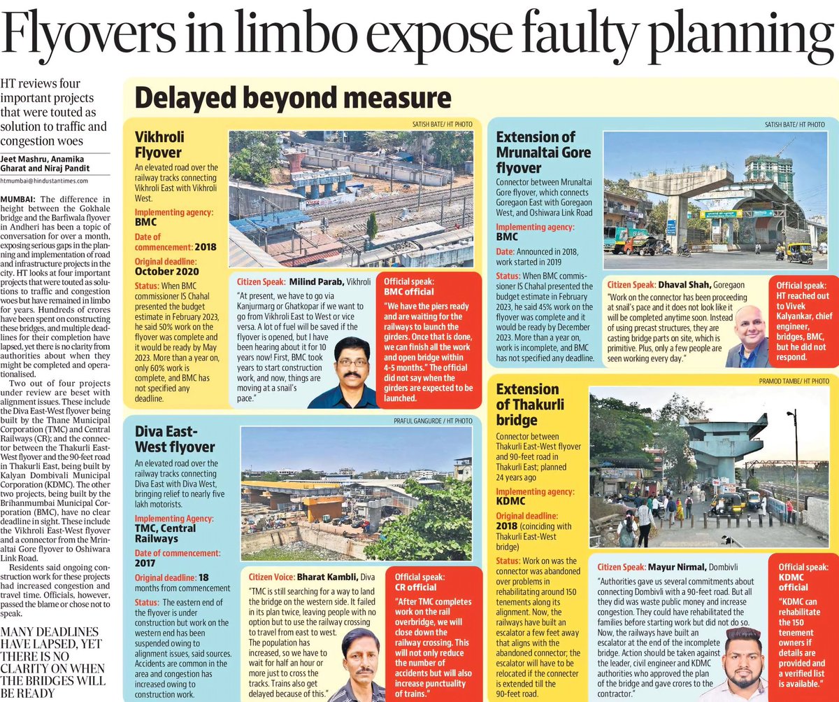 Flyovers in Limbo expose Faulty planning 📰 @mashrujeet @mybmcBridges Target 2027 ? Mrinal Tai Gore Flyover Extension Work on from 2019 Handful workers seen Sometimes Old age On-site casting Snail pace work Looks like planning commission 10 year plan @vishalkmumbai…