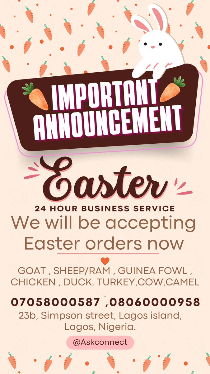 AskConnect's tweet photo. easter #announcement 
Order your big, healthy, Live or Butchered Ram, Goat, Chicken, Duck, Turkey, Guinea Fowl , etc 
Or 
Freshly Smoked , Spiced  Guinea Fowl, Chicken, Duck, Turkey,etc 

Delivery 🚚 Available within Lagos state, Nigeria. https://t.co/2j8f7LyRF9
