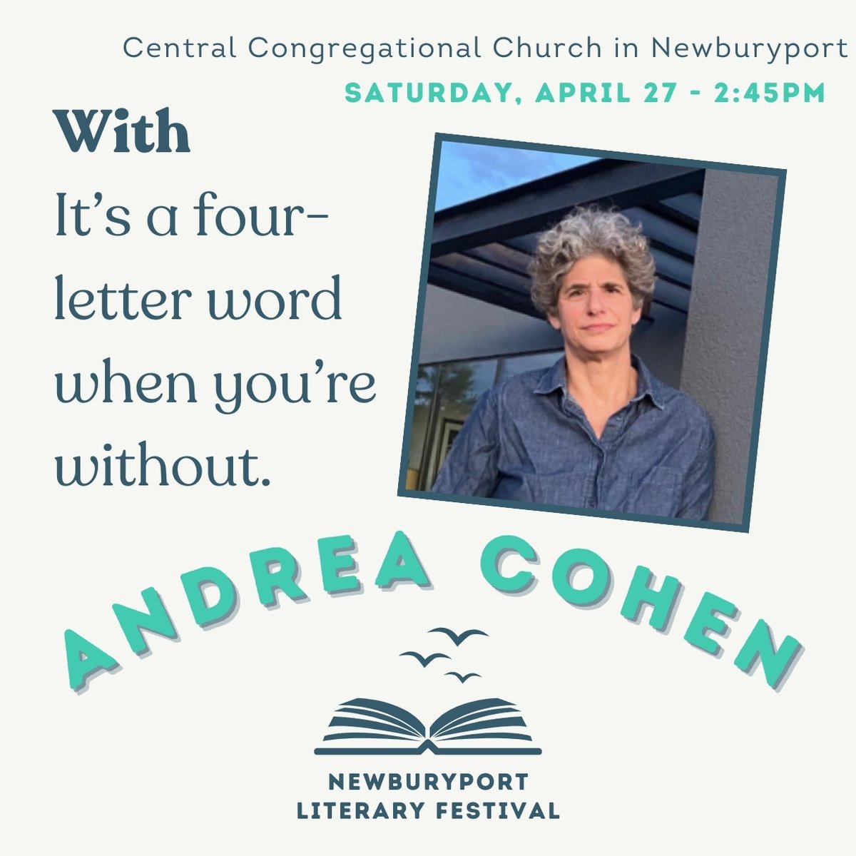 Poet, Andrea Cohen, reads from 'The Sorrow Apartments' at the Newburyport Literary Festival on Saturday, April 27, 2024 at 2:45 p.m. Join us for poetry all day, at the Central Congregational Church in #newburyport.