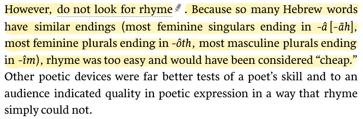LifeBeyondTmrrw's tweet photo. Douglas Stuart gives a handy explanation as to why rhyme wasn't very significant in Hebrew poetry: https://t.co/nqdsu1poR0