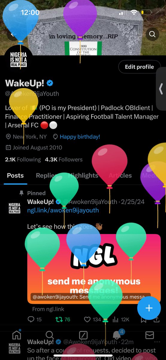 Awoken9ijaYouth's tweet photo. X finally gave me baloons🎈… still going through and responding guys. I appreciate all the prayers and well wishes ❤️. Please as you go about your day, if you can, share pictures of any acts of kindness you share with others 🤗 https://t.co/357yaFcT5u