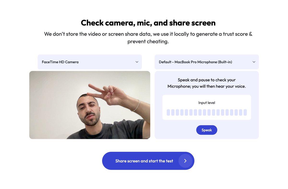 for gpt-vetting proctoring, we now run the ML algorithm locally to calculate the trust score so we don’t have to store any sensitive video-based or screen sharing data even for a moment. privacy 1st always at micro1.