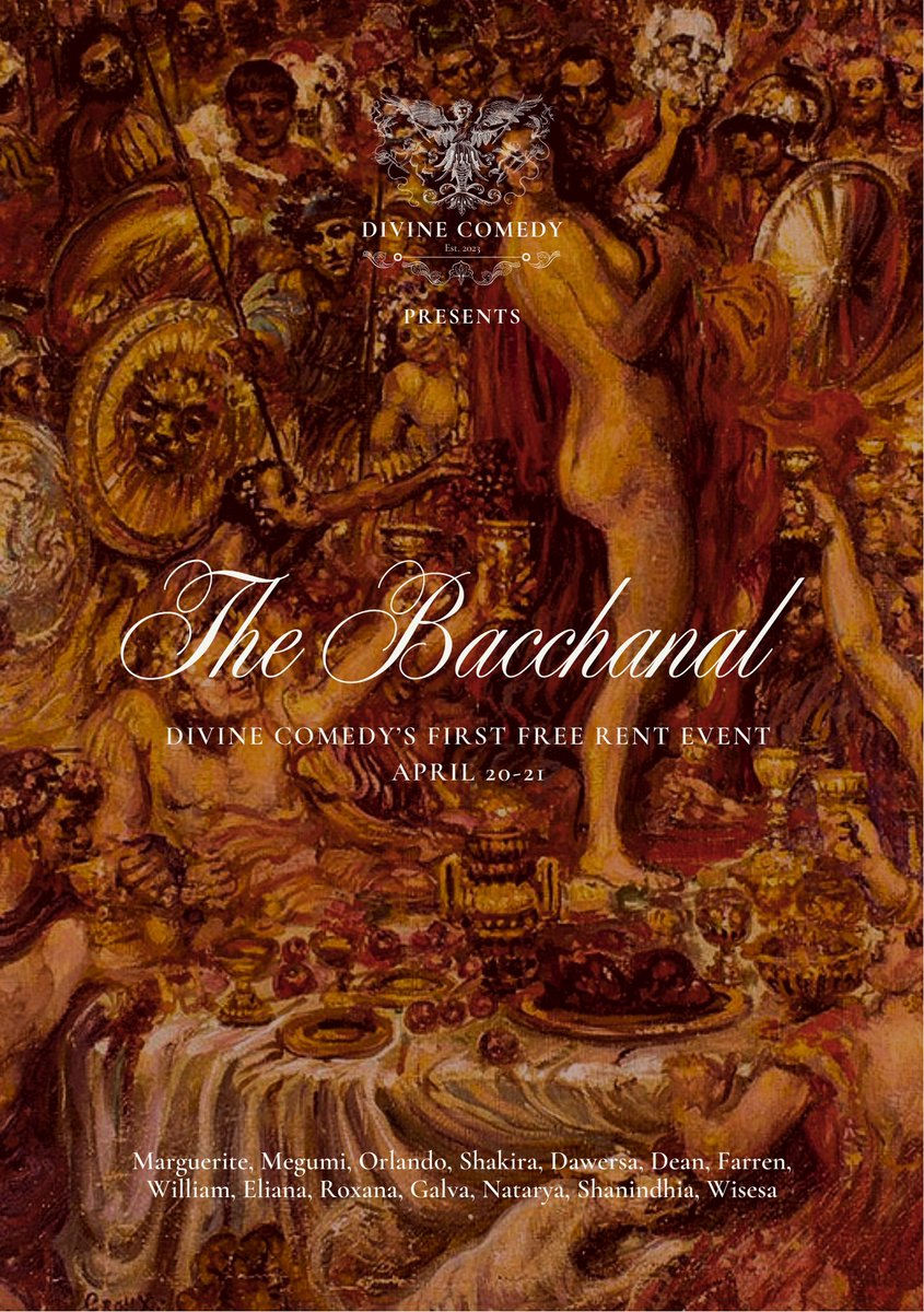ㅤ                  𝗗𝗜𝗩𝗜𝗡𝗘 𝗖𝗢𝗠𝗘𝗗𝗬 𝗣𝗥𝗘𝗦𝗘𝗡𝗧𝗦                  ————————————                               “𝑩𝒂𝒄𝒉𝒂𝒏𝒏𝒂𝒍”
      Divine Comedy’s First Free Rent Event.
 ㅤ