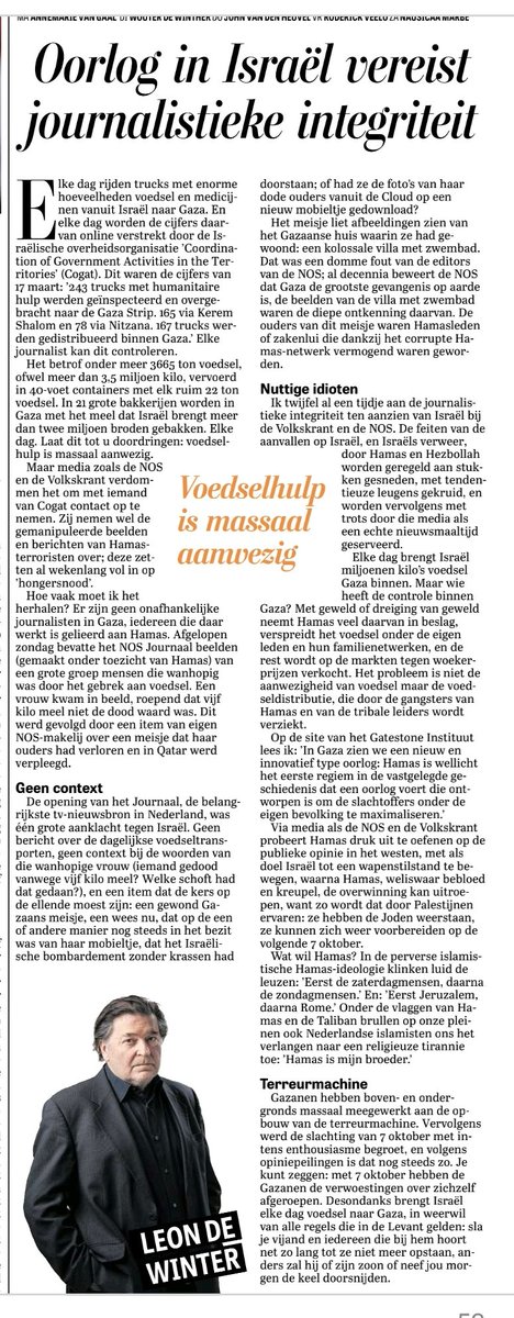 rkemp59's tweet photo. Leon de Winter roostert de media 🎯 
Voedselhulp is massaal aanwezig.

Maar media zoals NOS en Volkskrant nemen gemanipuleerde beelden van Hamas-terroristen over. Deze zetten al wekenlang vol in op "hongersnood".

Geweldige column ⬇️ https://t.co/EhltbbLtTc
