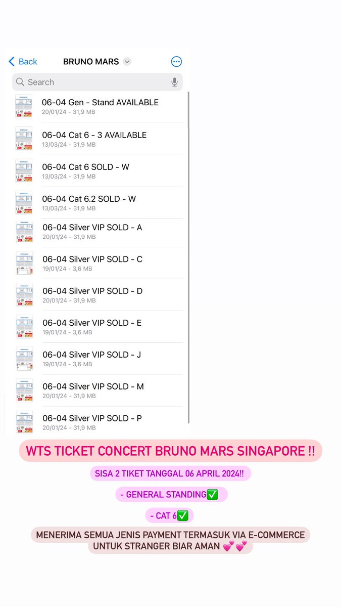 WTS BRUNO MARS SINGAPORE . AKU PUNYA SISA 2 TIKET LG NIH YUK YG MAUUUUU  NONTON KONSERR!!!