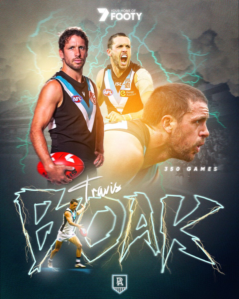 7AFL's tweet photo. 📌 3x All-Australian.
📌 2x John Cahill Medalist.
📌 3x Showdown Medal winner.
📌 Most ever games as captain of the Power (137).
📌 Club AFL games record-holder with 349 (and counting!).

What a ride it's been so far for Travis Boak 👏 https://t.co/JbDt0NpaAB